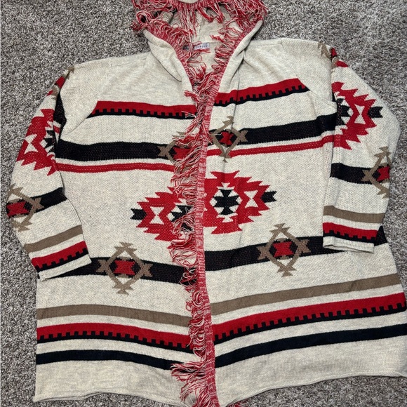 Absolutely Famous Red and Cream Hooded Cardigan Aztec print - Picture 3 of 11